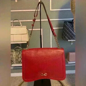 Salvatore Ferragamo Rory sofiano shouldre bag in deep red color.